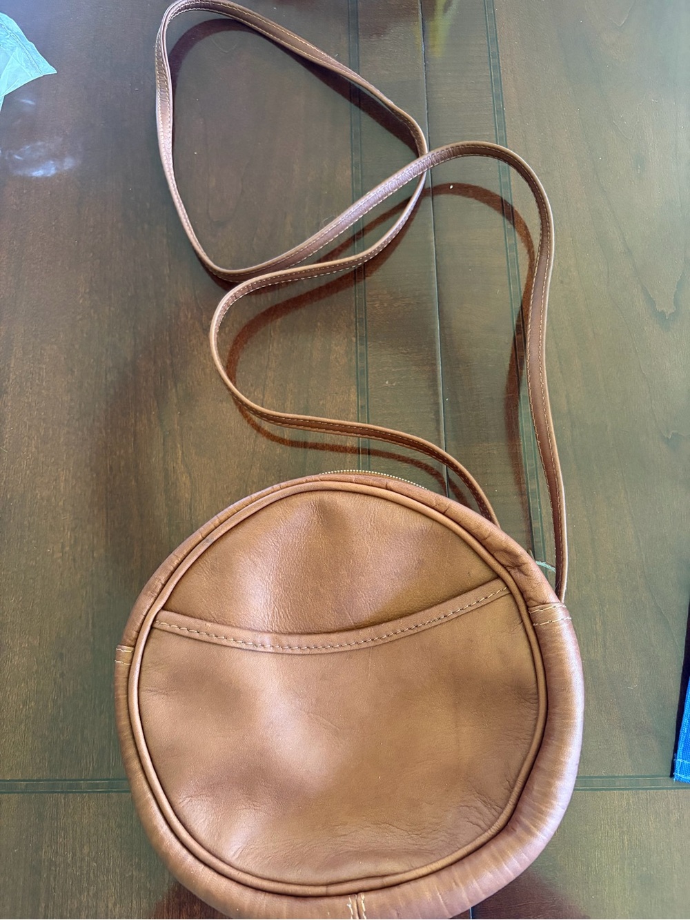 Vintage Colombian brown leather circular bag